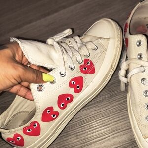 Converse Cream Sneakers with Red Heart Accents